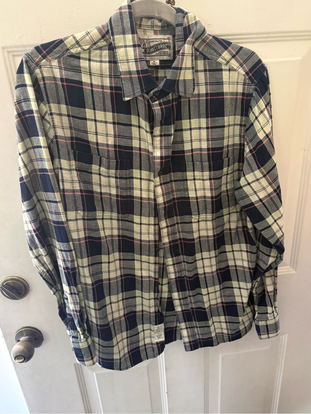 Schott NYC Navy and Cream Plaid Button-Down Shirt
